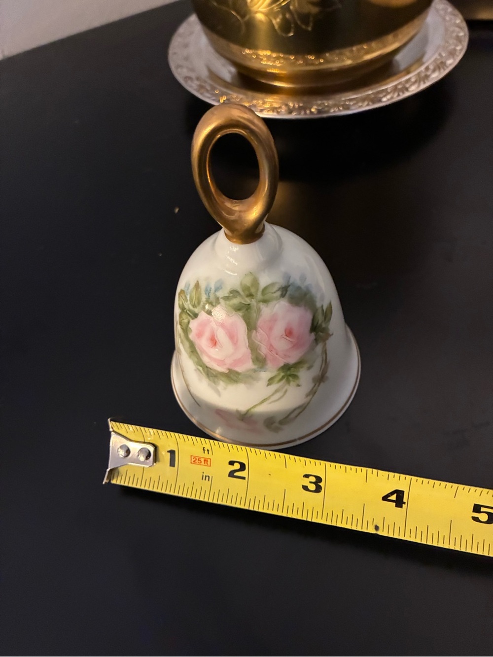 Vintage Porcelain Bell | Pink Rose Cottagecore Grandmillennial Feminine Decor - Picture 9 of 9